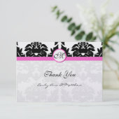 ピンクと黒のダマスクの渦巻きありがとう サンキューカード (スタンド正面)