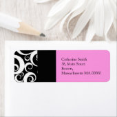 ピンクと黒のダマスクの渦巻き住所 シール (インサイチュ)