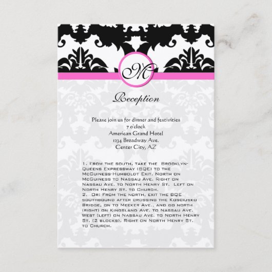 ピンクと黒のダマスクの渦巻き旋回の保護カード エンクロージャーカード (正面)