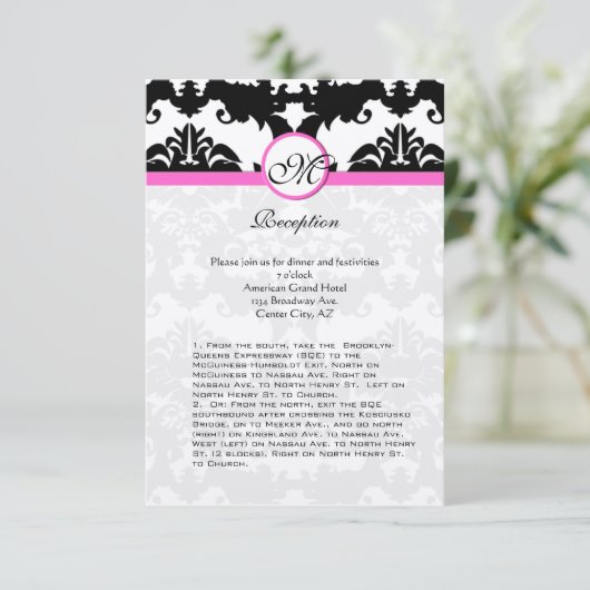 ピンクと黒のダマスクの渦巻き旋回の保護カード エンクロージャーカード (スタンド正面)