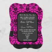 ピンクと黒のダマスクの熱い結婚式 招待状 (正面/裏面)