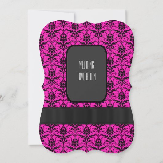 ピンクと黒のダマスクの熱い結婚式 招待状 (裏面)