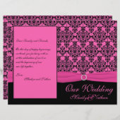 ピンクと黒のダマスクの結婚式プログラム (正面/裏面)