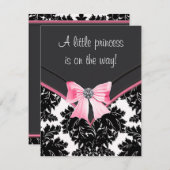 ピンクと黒のダマスクの赤ちゃんシャワー 招待状 (正面/裏面)