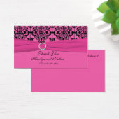 ピンクと黒のダマスクウェディングメッセージカード (デスク)