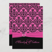 ピンクと黒のダマスクウェディング招待状 招待状 (正面/裏面)