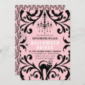 ピンクと黒のダマスクグラムハロウィンソーリー 招待状 (正面/裏面)