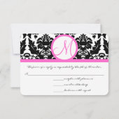 ピンクと黒のダマスクスワーズ結婚式招待状 招待状 (裏面)