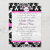 ピンクと黒のダマスクスワーズ結婚式招待状 招待状 (正面/裏面)