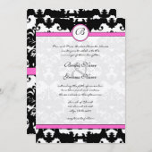 ピンクと黒のダマスクスワーズ結婚式招待状 招待状 (正面/裏面)