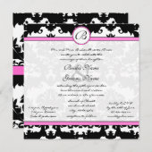ピンクと黒のダマスクスワーズ結婚式招待状 招待状 (正面/裏面)