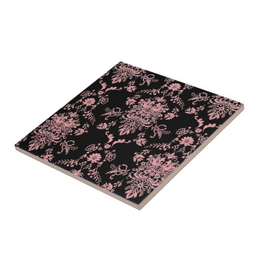 ピンクと黒のダマスクセラミックタイル タイル (側面)