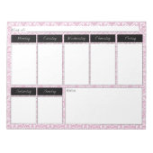 ピンクと黒のダマスクパターン週間パターンメモ帳 ノートパッド (正面)