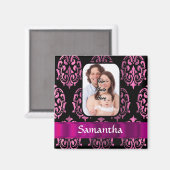 ピンクと黒のダマスク マグネット (正面/裏面)