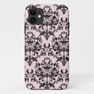 ピンクと黒のダマスク iPhone 11 ケース