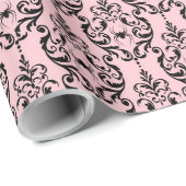 ピンクと黒のダマスコクモ ラッピングペーパー (ロールコーナー)