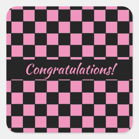 ピンクと黒のチェッカーボードカスタム スクエアシール (正面)