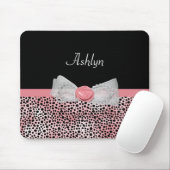 ピンクと黒のチーズプリントかわいい弓の名前 マウスパッド (マウス)