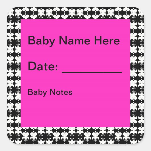 ピンクと黒のデイサービスラベル スクエアシール (正面)