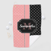 ピンクと黒のドット ゴルフタオル (インサイチュ)