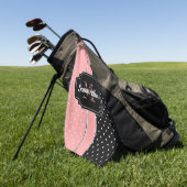 ピンクと黒のドット ゴルフタオル (グリーン)