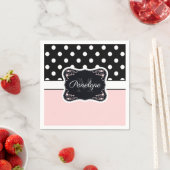 ピンクと黒のドット スタンダードカクテルナプキン (インサイチュ)
