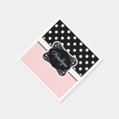 ピンクと黒のドット スタンダードカクテルナプキン (角)