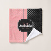 ピンクと黒のドット バスタオルセット (ウォッシュタオル)