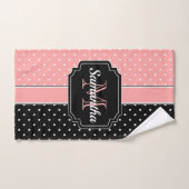 ピンクと黒のドット バスタオルセット (ハンドタオル)