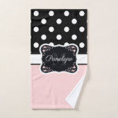 ピンクと黒のドット バスタオルセット (ハンドタオル)