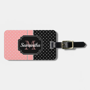 ピンクと黒のドット ラゲッジタグ