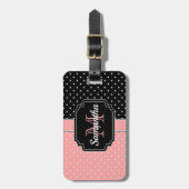 ピンクと黒のドット ラゲッジタグ (正面縦)