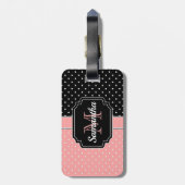 ピンクと黒のドット ラゲッジタグ (裏面縦)