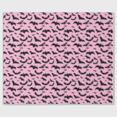 ピンクと黒のハロウィーンこうもり ラッピングペーパー (フラット)