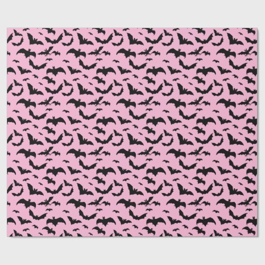 ピンクと黒のハロウィーンこうもり ラッピングペーパー (フラット)