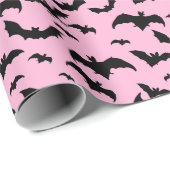 ピンクと黒のハロウィーンこうもり ラッピングペーパー (ロールコーナー)