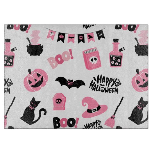 ピンクと黒のハロウィーン カッティングボード (正面)