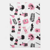 ピンクと黒のハロウィーン キッチンタオル (縦)