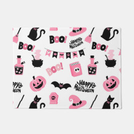 ピンクと黒のハロウィーン ドアマット