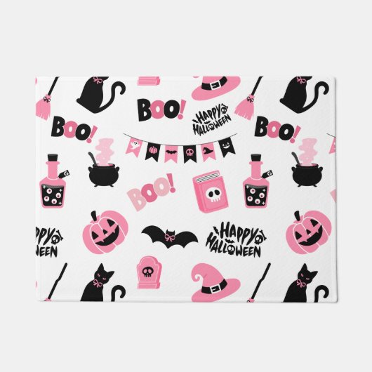 ピンクと黒のハロウィーン ドアマット (正面)