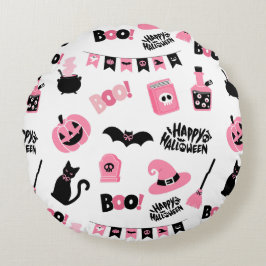 ピンクと黒のハロウィーン ラウンドクッション