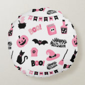 ピンクと黒のハロウィーン ラウンドクッション (裏面)