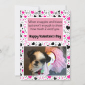 ピンクと黒のハートかわいい犬バレンタインデー シーズンカード (正面)