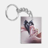 ピンクと黒のハートキーチェーン キーホルダー (正面左)