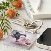 ピンクと黒のハートキーチェーン キーホルダー (正面右)