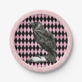 ピンクと黒のハーレクインとレイベン ペーパープレート