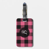 ピンクと黒のバッファロープレイド市松模様にスクエア ラゲッジタグ (裏面縦)