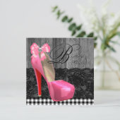 ピンクと黒のバ素朴ンウッド誕生日パーティー 招待状 (スタンド正面)