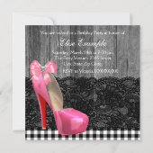 ピンクと黒のバ素朴ンウッド誕生日パーティー 招待状 (裏面)