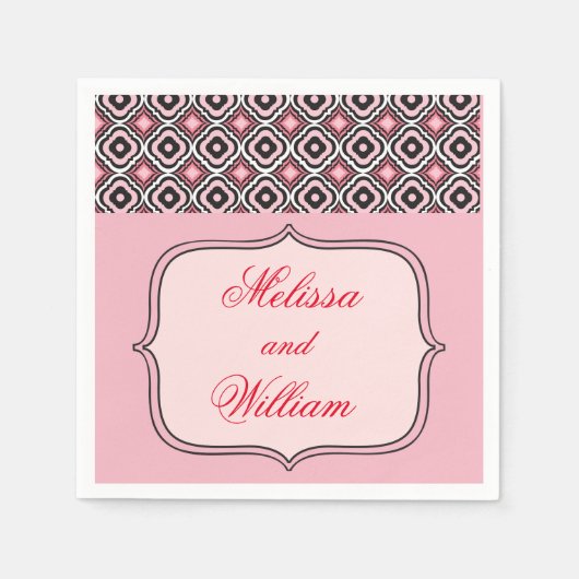 ピンクと黒のパターン スタンダードカクテルナプキン (正面)